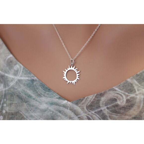Sterling Silver Eclipse Charm - Sun Charm Necklace, Sterling Silver Sun Charm - Picture 1 of 3